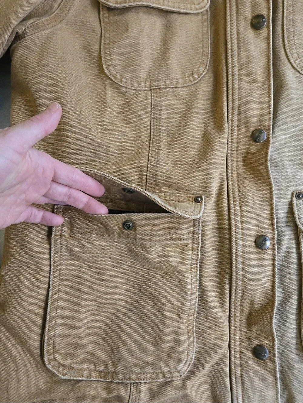 Carhartt Vintage Style Tan Canvas Sherpa Collar Field Jacket MKY - Picture 5 of 16